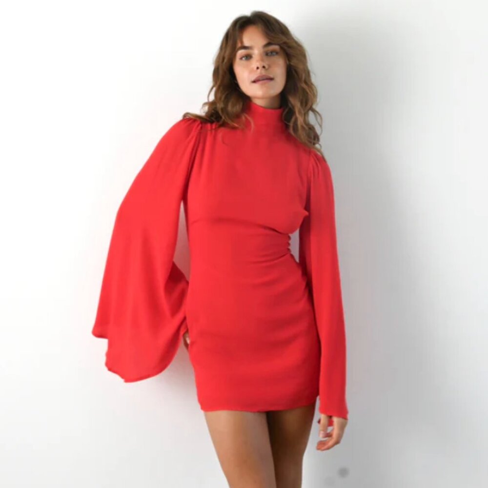 Yllw The Label Raya Flare Sleeve Red Dress